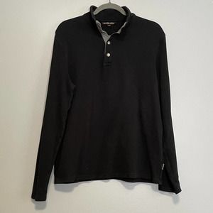 Michael Kors Black Cotton Waffle High Snap Collar Sweater